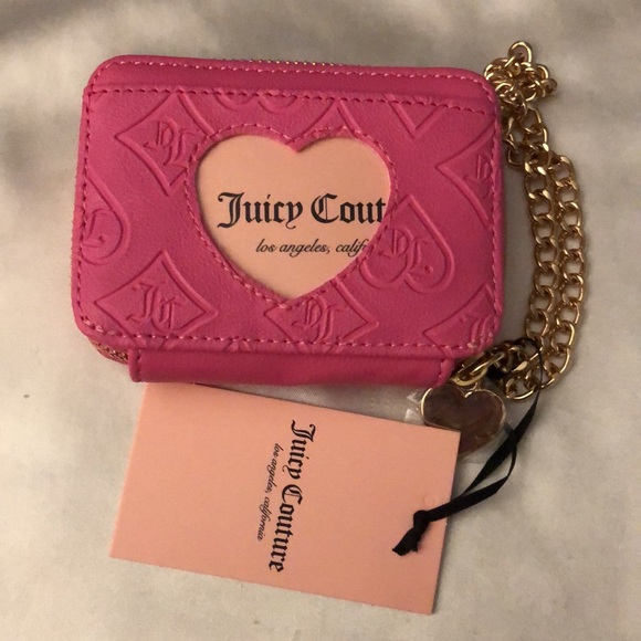 Juicy Couture Juicy Pink Good Times Square Zip Card Case Chain Wrist Strap NWT - Picture 8 of 13